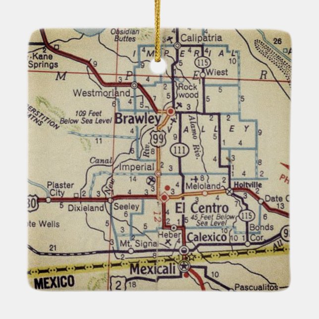 Brawley CA Retro Map Ceramic Ornament (Back)