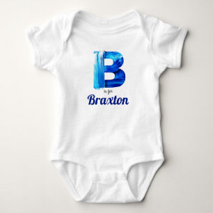 Braxton Name Reveal Letter Boy Blue Paint Newborn Baby Bodysuit