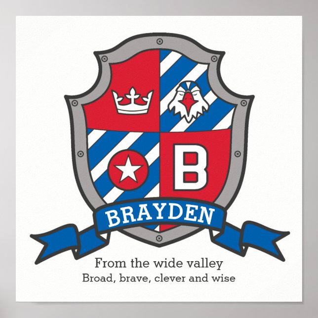 Brayden boys name meaning heraldry shield poster (Front)