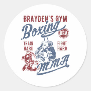 Brayden's Gym Boxing Mma Retro Design For The Name Classic Round Sticker