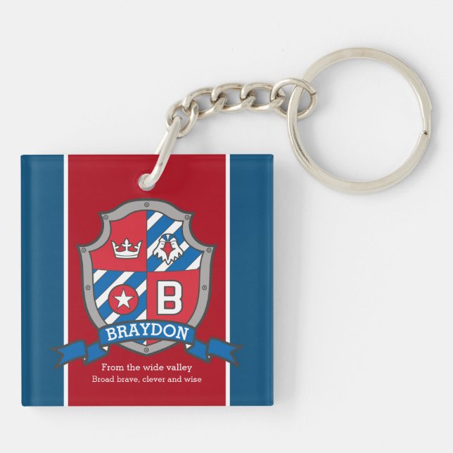 Braydon name meaning boys shield bird custom key ring (Back)