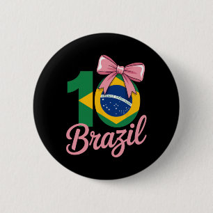 Brazil 10 Birthday Outfit With Pink Bow For Girls 6 Cm Round Badge