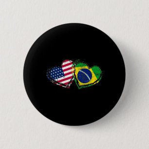 Brazil American Flag Heart Brazilian American Love 6 Cm Round Badge