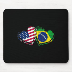Brazil American Flag Heart Brazilian American Love Mouse Mat