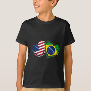 Brazil American Flag Heart Brazilian American Love T-Shirt