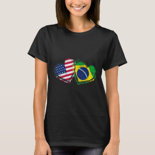 Brazil American Flag Heart Brazilian American Love T-Shirt