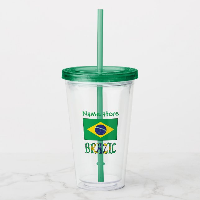 Brazil and Brazilian Flag Green Personalisation  Acrylic Tumbler (Front)