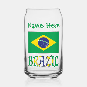 Brazil and Brazilian Flag Personalised Can Glass