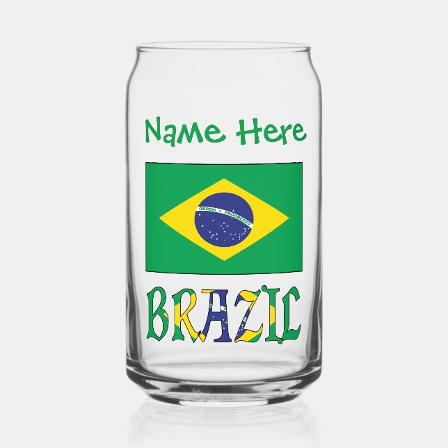 Brazil and Brazilian Flag Personalised  Can Glass (Front)