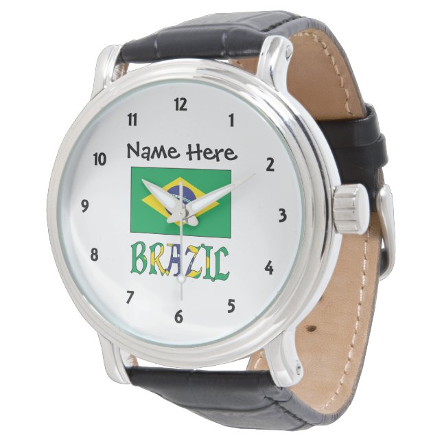 Brazil and Brazilian Flag Personalised Men's  Watch (Angled)