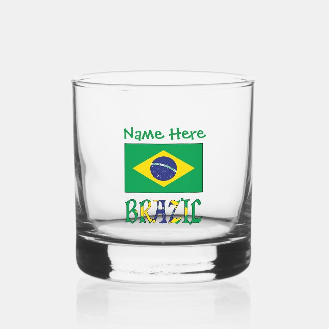 Brazil and Brazilian Flag Personalised  Whiskey Glass (Front)