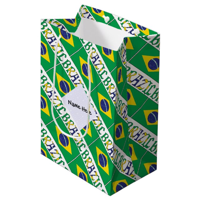 Brazil and Brazilian Flag Tiled with Your Name Medium Gift Bag (Front Angled)