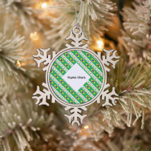 Brazil and Brazilian Flag Tiled with Your Name Snowflake Pewter Christmas Ornament