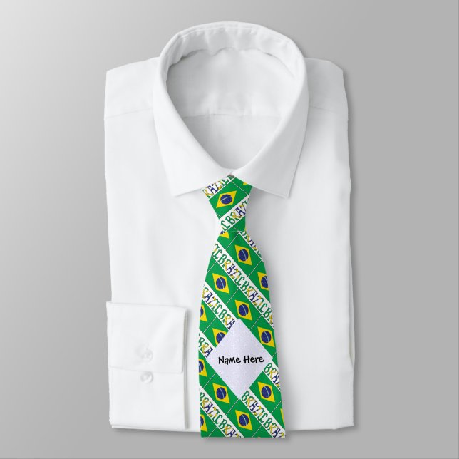 Brazil and Brazilian Flag Tiled with Your Name Tie (Tied)