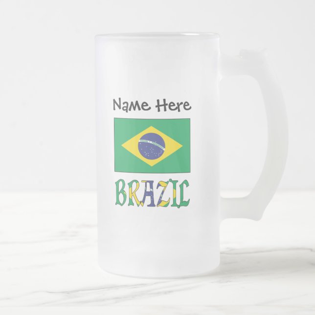Brazil and Brazilian Flag with Your Name Frosted Glass Beer Mug (Right)