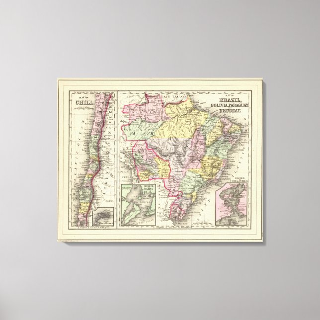 Brazil, Bolivia, Paraguay, Uruguay 2 Canvas Print (Front)