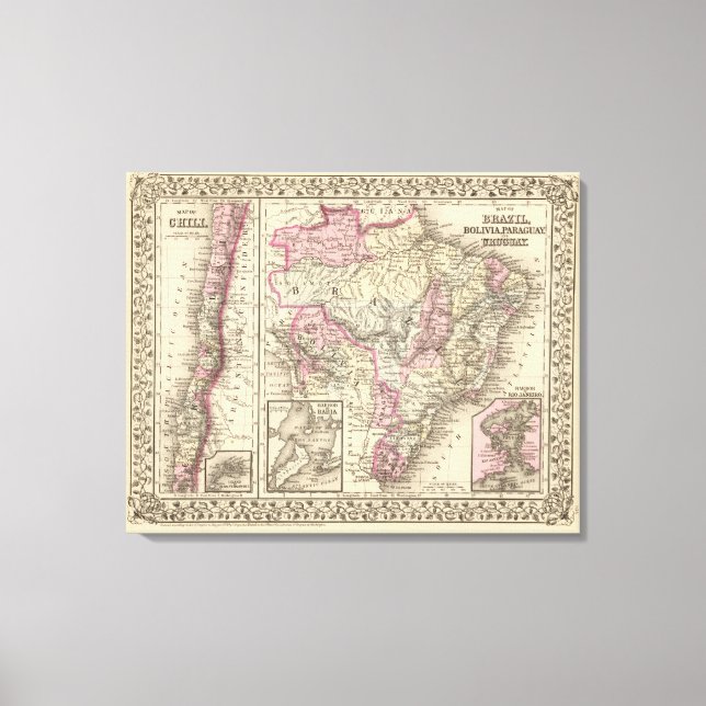 Brazil, Bolivia, Paraguay, Uruguay Canvas Print (Front)