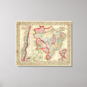 Brazil, Bolivia, Paraguay, Uruguay Map by Mitchell Canvas Print