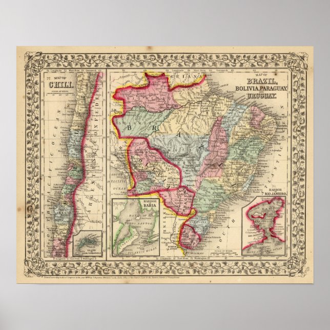 Brazil, Bolivia, Paraguay, Uruguay Map by Mitchell Poster (Front)