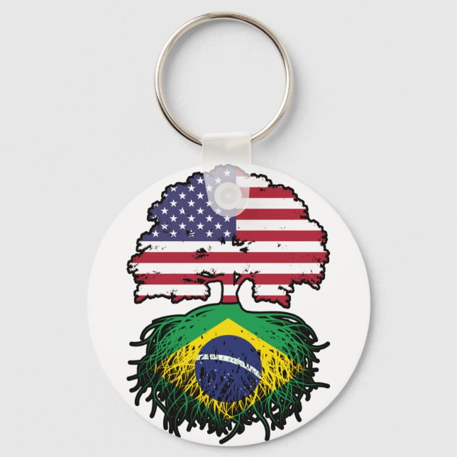 Brazil Brazilian American USA Tree Roots Flag Key Ring (Front)