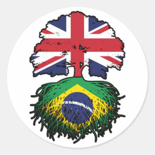 Brazil Brazilian British UK Tree Roots Flag Classic Round Sticker