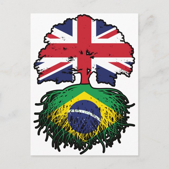 Brazil Brazilian British UK Tree Roots Flag Postcard (Front)
