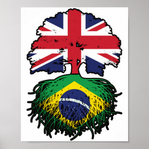 Brazil Brazilian British UK Tree Roots Flag Poster