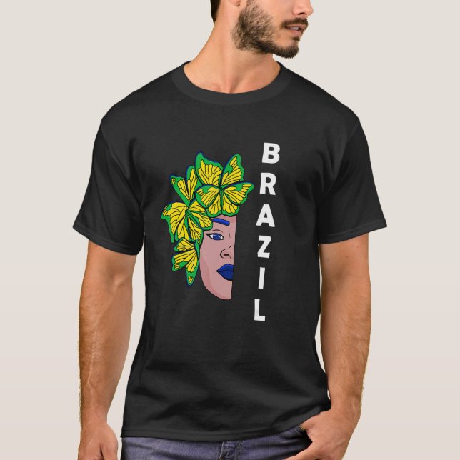 Brazil Brazilian Flag Half Face Butterfly Brazilia T-Shirt (Front)