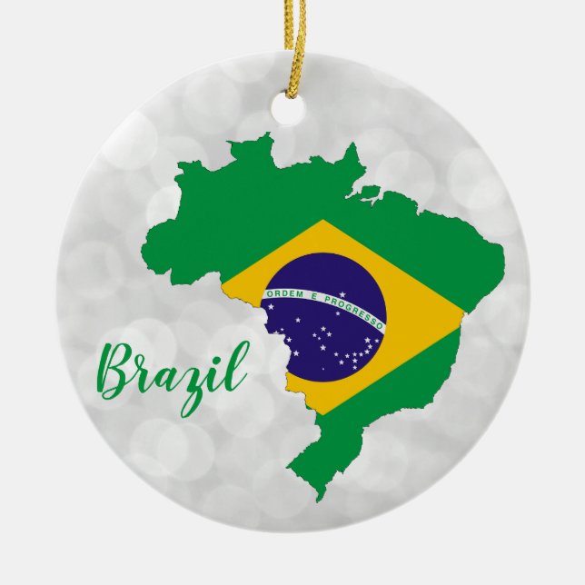 Brazil Brazilian Flag Map Christmas Ceramic Tree Decoration (Front)