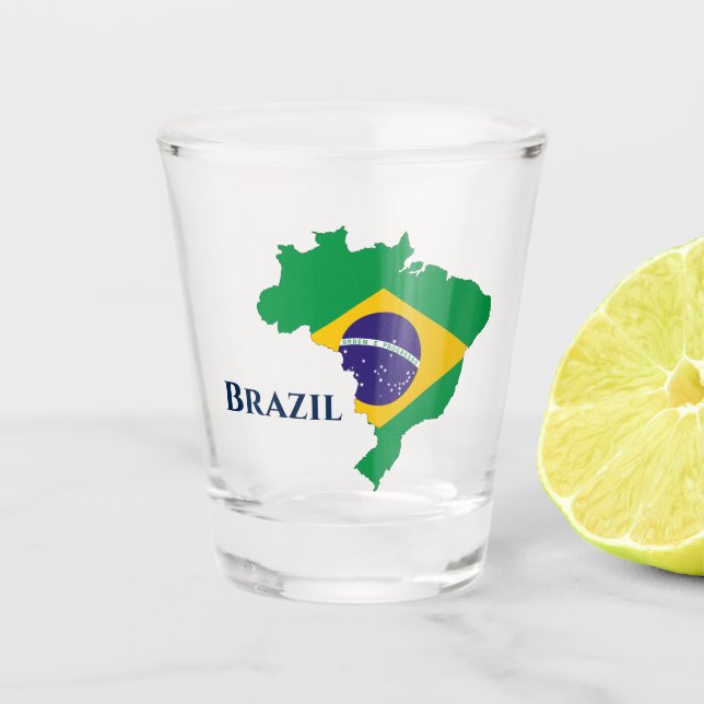 Brazil Brazilian Flag Map Shot Glass (Front)