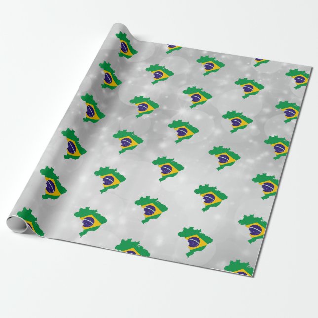 Brazil Brazilian Flag Map Wrapping Paper (Unrolled)