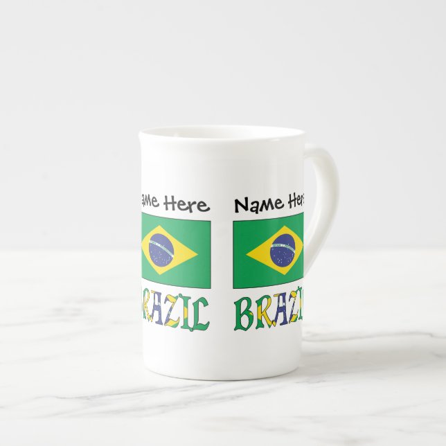 Brazil Brazilian Flag Personalised Bone China Mug (Front Right)