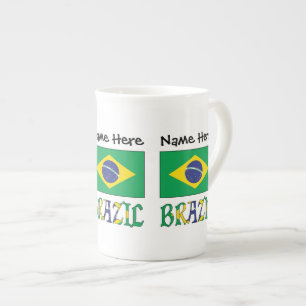 Brazil Brazilian Flag Personalised Name  Bone China Mug