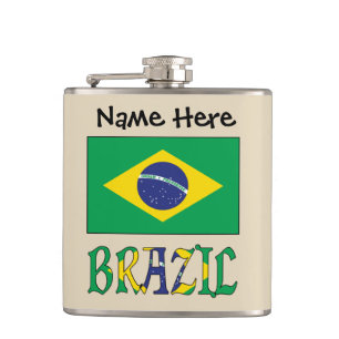 Brazil Brazilian Flag Personalised Name Hip Flask