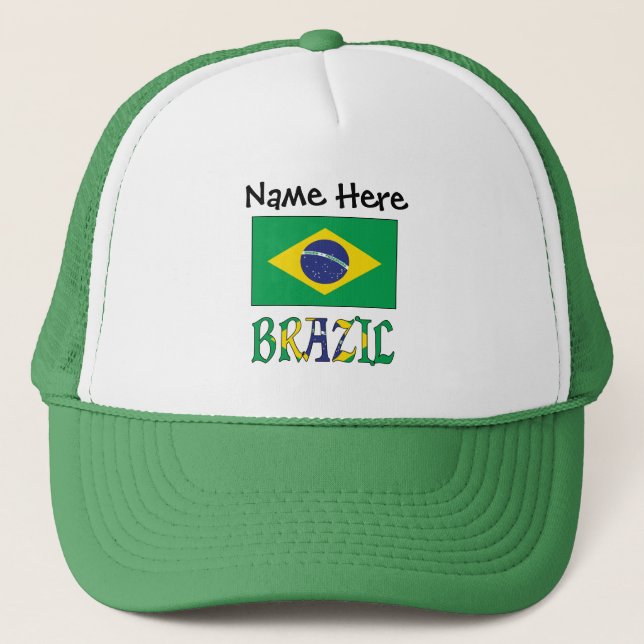 Brazil Brazilian Flag Personalized Trucker Hat (Front)