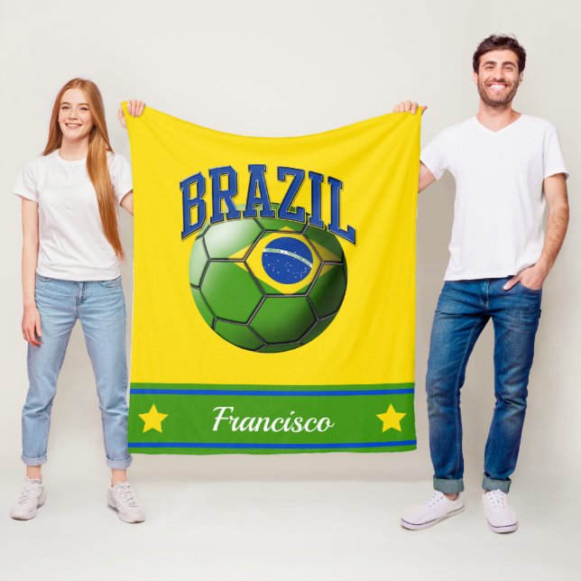 Brazil Brazilian Flag Soccer Ball | Name Fleece Blanket (In Situ)