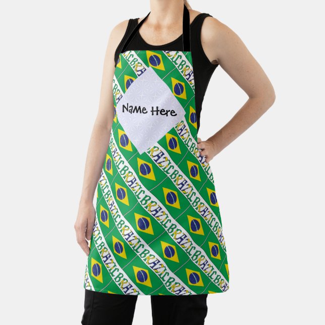 Brazil Brazilian Flag Tiled Black Personalised  Apron (Insitu)