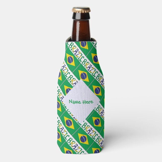 Brazil Brazilian Flag Tiled Green Personalisation  Bottle Cooler (Bottle Front)