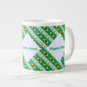 Brazil Brazilian Flag Tiled Green Personalisation Large Coffee Mug