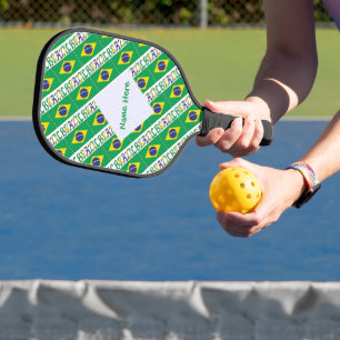 Brazil Brazilian Flag Tiled Green Personalisation  Pickleball Paddle