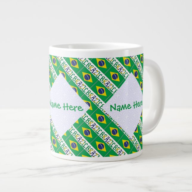 Brazil Brazilian Flag Tiled Green Personalised  Large Coffee Mug (Front Right)