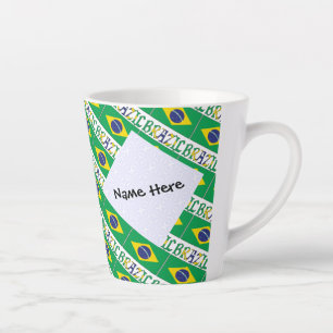 Brazil Brazilian Flag Tiled Personalised  Latte Mug