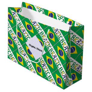 Brazil Brazilian Flag Tiled Personalised Name  Large Gift Bag