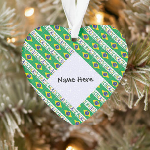 Brazil Brazilian Flag Tiled Personalised Name Ornament