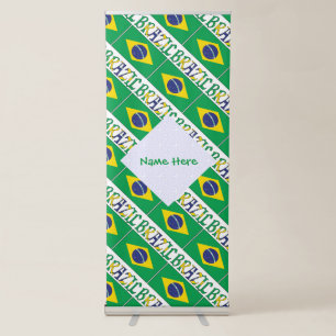 Brazil Brazilian Flag Tiled Personalised Text Retractable Banner