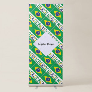 Brazil Brazilian Flag Tiled Personalised Text Retractable Banner