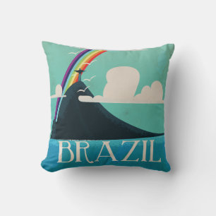 brazil christ the redeemer vintage travel poster cushion