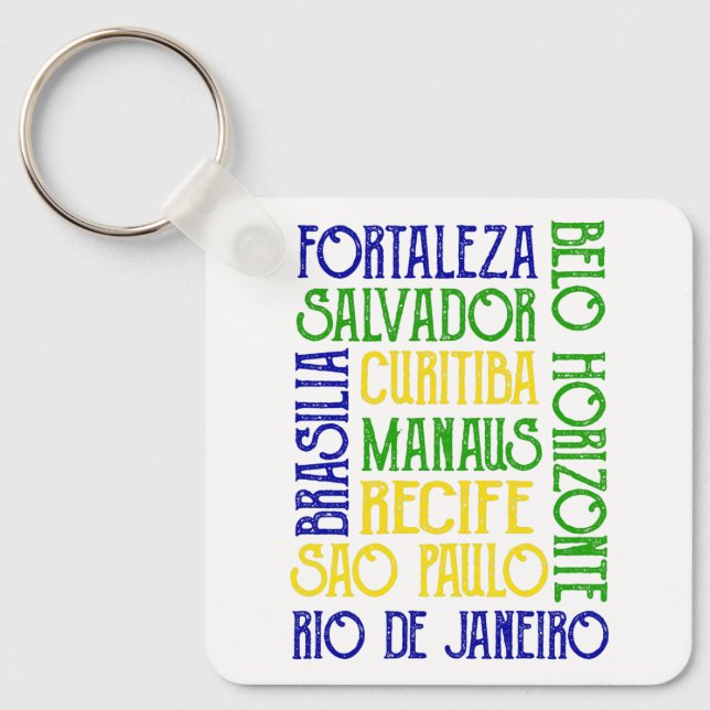 Brazil City Names Brazilian Flag Keychain (Front)
