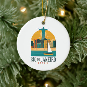 Brazil City Rio de Janeiro Vintage Travel Ceramic Tree Decoration