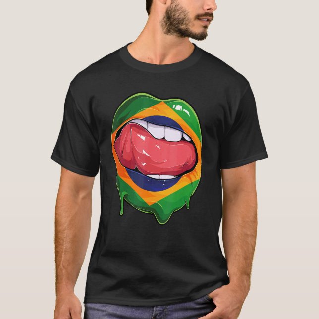 Brazil Fan Flag Mouth Soccer Brazilian T-Shirt (Front)